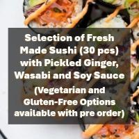 (Gluten-free sushi and soy sauce are available with pre order) (Vegetarian Selection available with pre order)