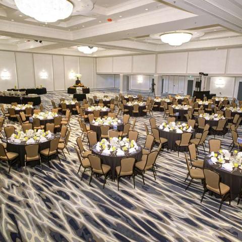king street ballroom set for dinner