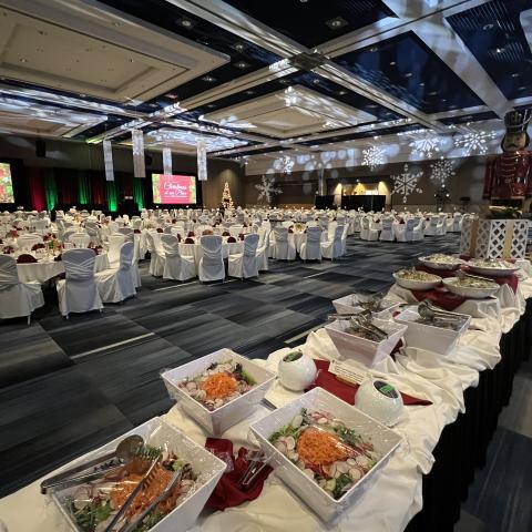 Dinner buffet and ballroom at Christmas at our Place, London's best holiday party for small and medium sized businesses, taking place on November 28, 2026.