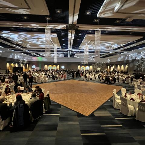 The Grand Ballroom at RBC Place london set for Christmas at our Place, London's best holiday party for small and medium sized businesses, taking place on November 28, 2026.