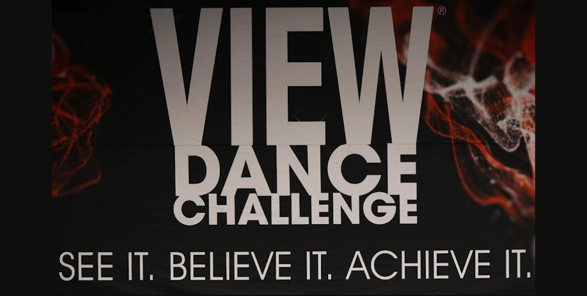 Bold text reading 'VIEW DANCE CHALLENGE' with the motivational tagline 'SEE IT. BELIEVE IT. ACHIEVE IT.' on a dark background. View Dance Challenge returns to RBC Place London May 28-31