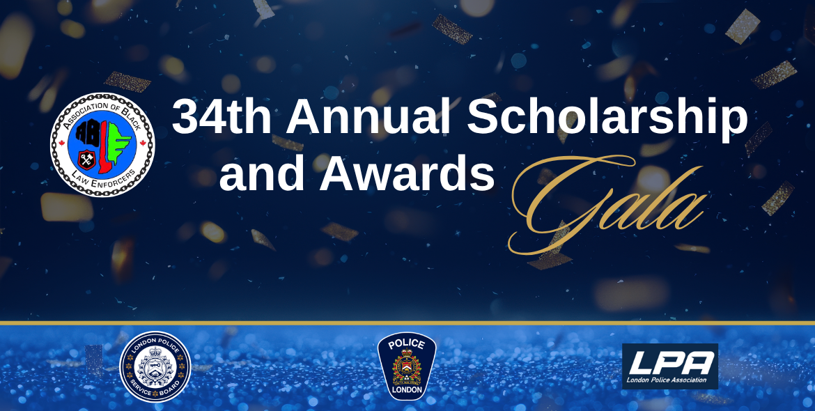 A.B.L.E. 34th Annual Scholarship and awards gala 2026 event graphic with Association of Black Law Enforcers Logo