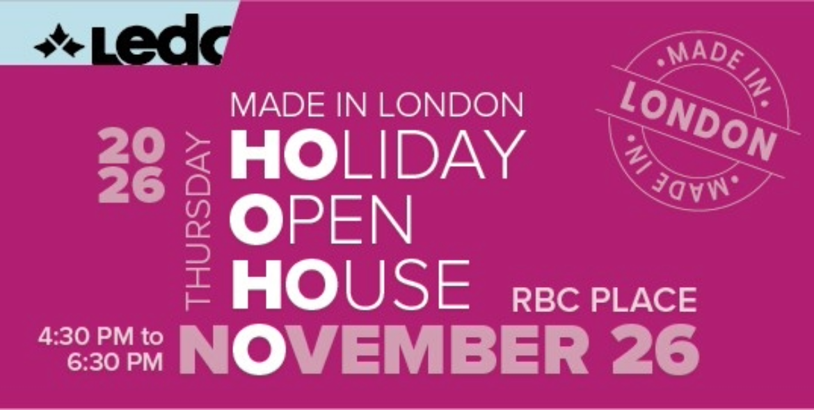 Invitation for a London-made Holiday Open House event at RBC Place on Thursday, November 26, from 4:30 PM to 6:30 PM.