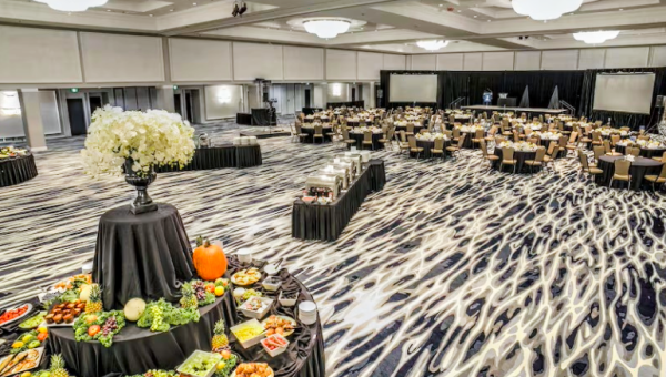 King Street Ballroom set for gala with buffet dinner