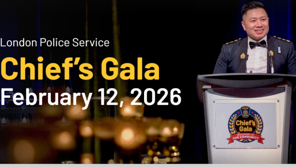 Picture of Police Chief Tran giving speech at 2025 London Police Service Chief's Gala. The next gala will take place February 12, 2026 at RBC Place London. 