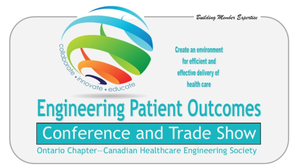 Logo with colourful swooshes and text promoting the Engineering Patient Outcomes Conference and Trade Show by the Ontario Chapter of the Canadian Healthcare Engineering Society. This conference takes place at RBC Place London from May 24 to 26.
