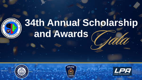 A.B.L.E. 34th Annual Scholarship and awards gala 2026 event graphic with Association of Black Law Enforcers Logo