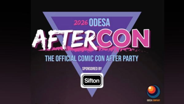 2026 Odesa AfterCon official comic con after party logo with Sifton sponsorship and Odesa Company emblem. Taking Place after the London ComicCon on September 26 at RBC Place London. 