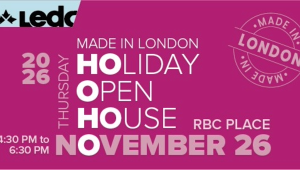 Invitation for a London-made Holiday Open House event at RBC Place on Thursday, November 26, from 4:30 PM to 6:30 PM.